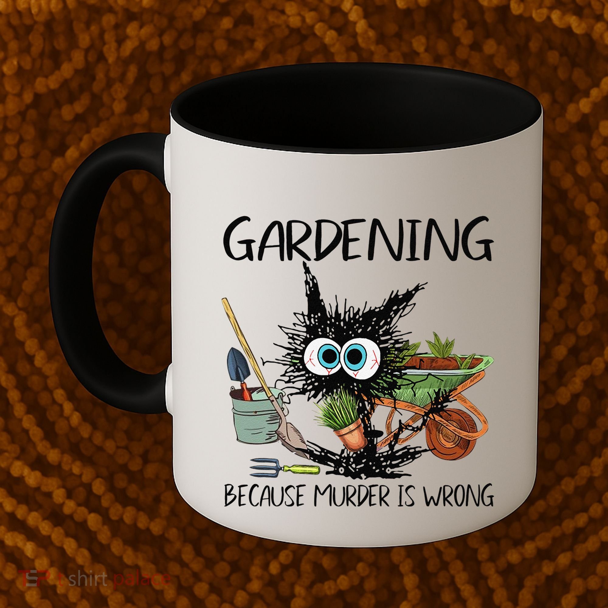 Black Cat Do Gardening Because Murder Is Wrong (1) Coffee Mug