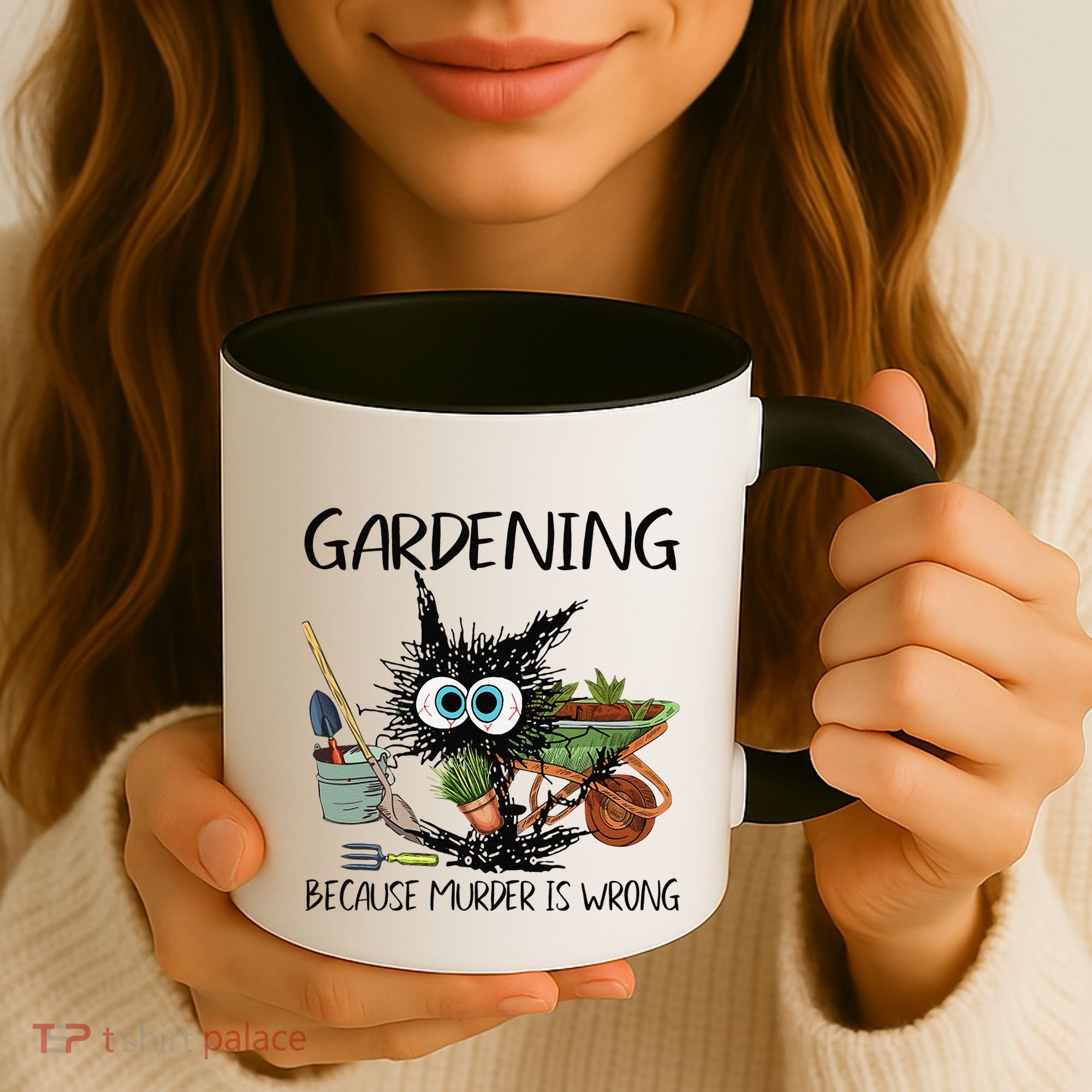 Black Cat Do Gardening Because Murder Is Wrong (1) Coffee Mug