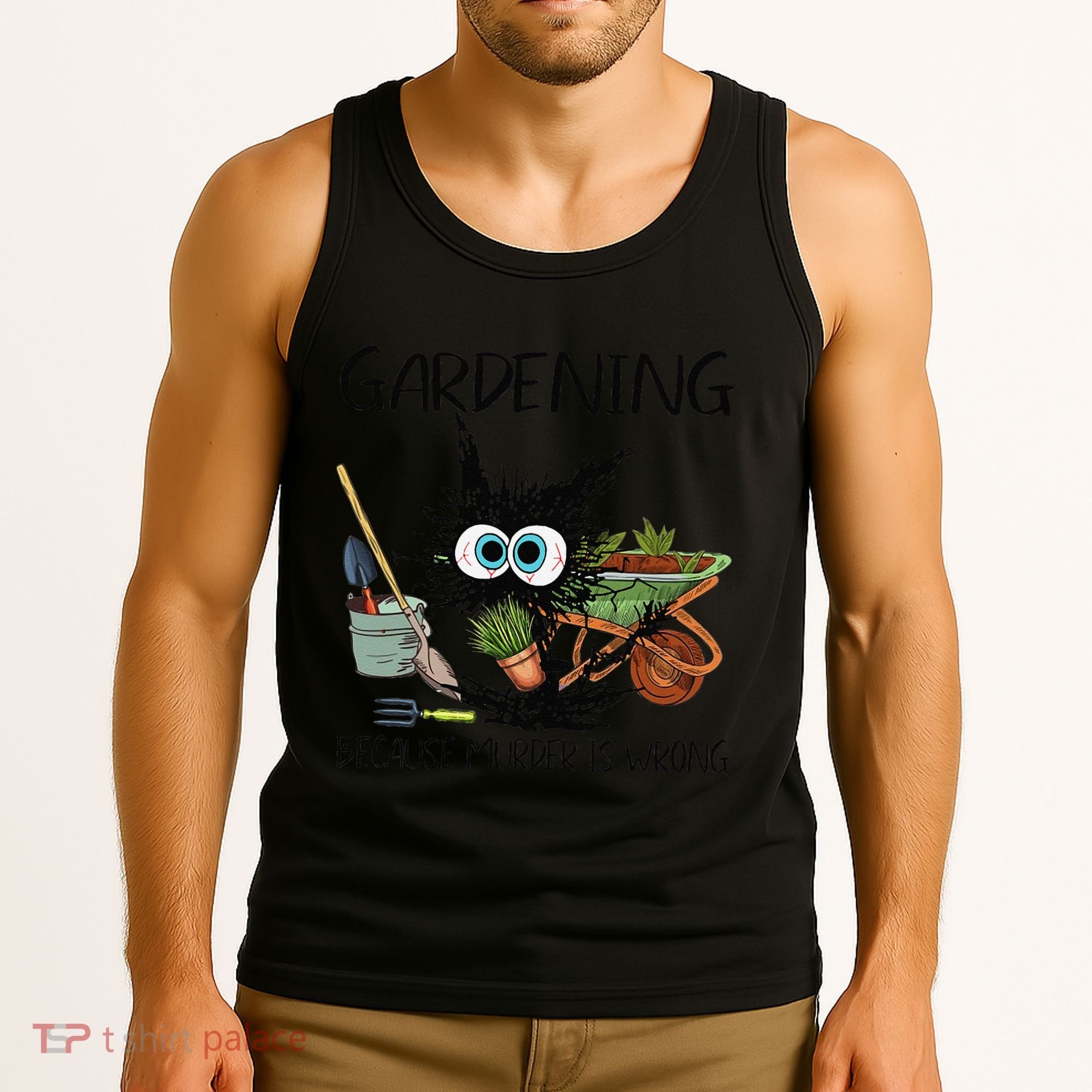 Black Cat Do Gardening Because Murder Is Wrong (1) Tank Top