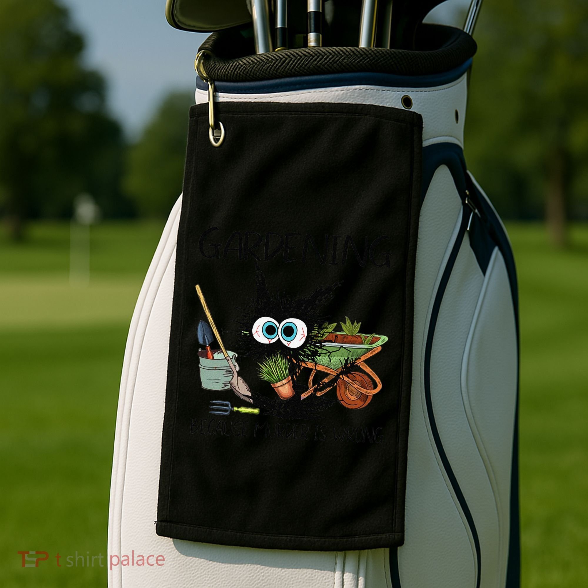 Black Cat Do Gardening Because Murder Is Wrong (1) Golf Towel