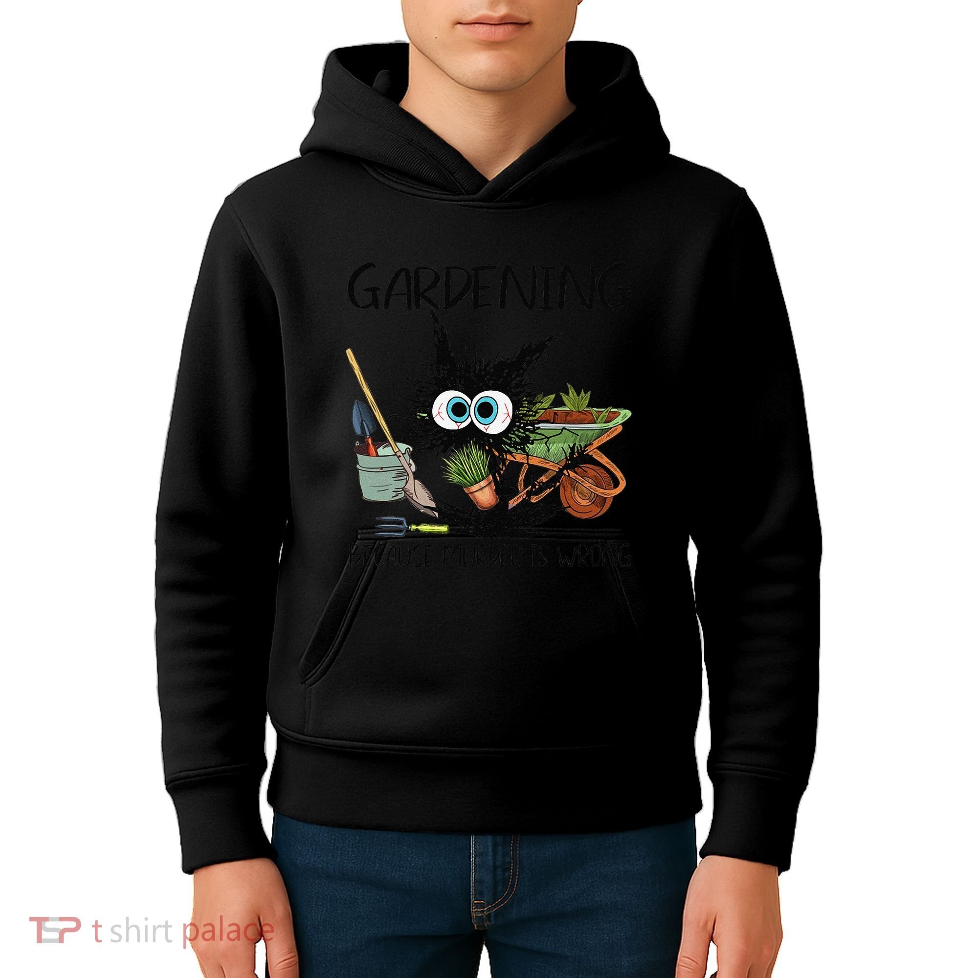 Black Cat Do Gardening Because Murder Is Wrong (1) Kids Hoodie