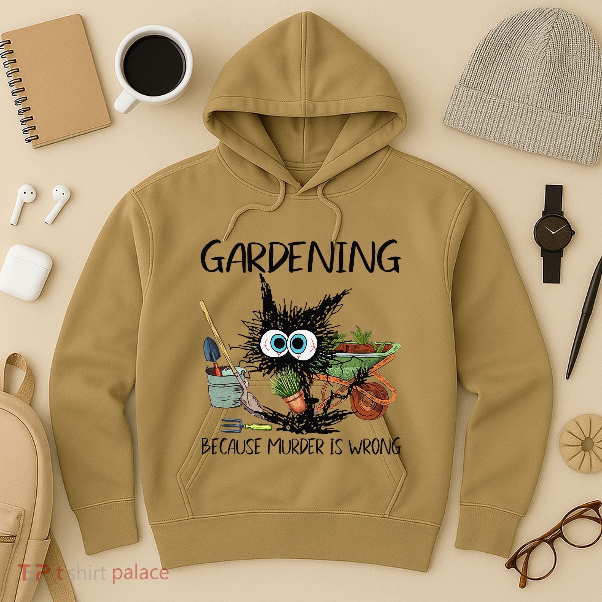 Black Cat Do Gardening Because Murder Is Wrong (1) Hoodie