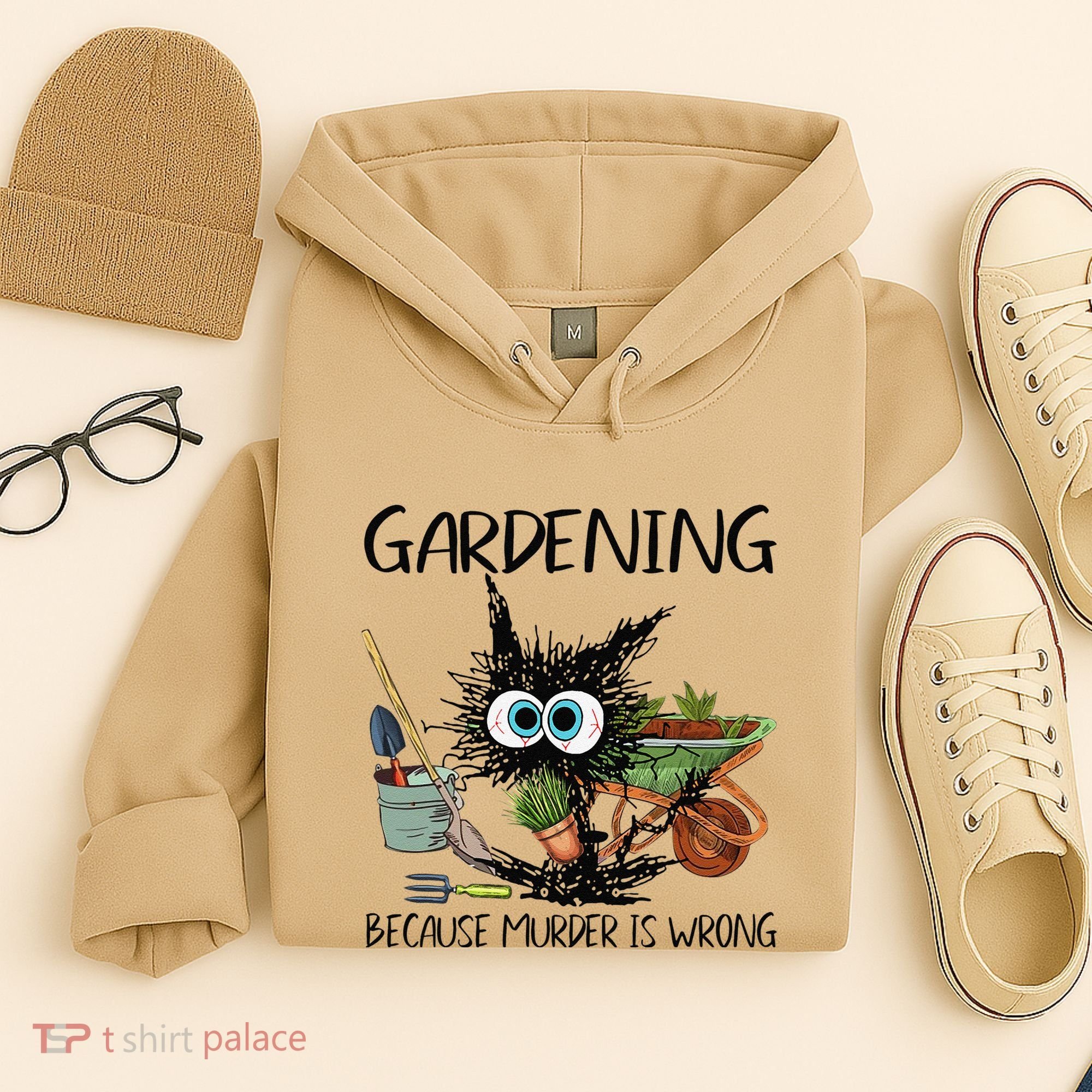 Black Cat Do Gardening Because Murder Is Wrong (1) Hoodie