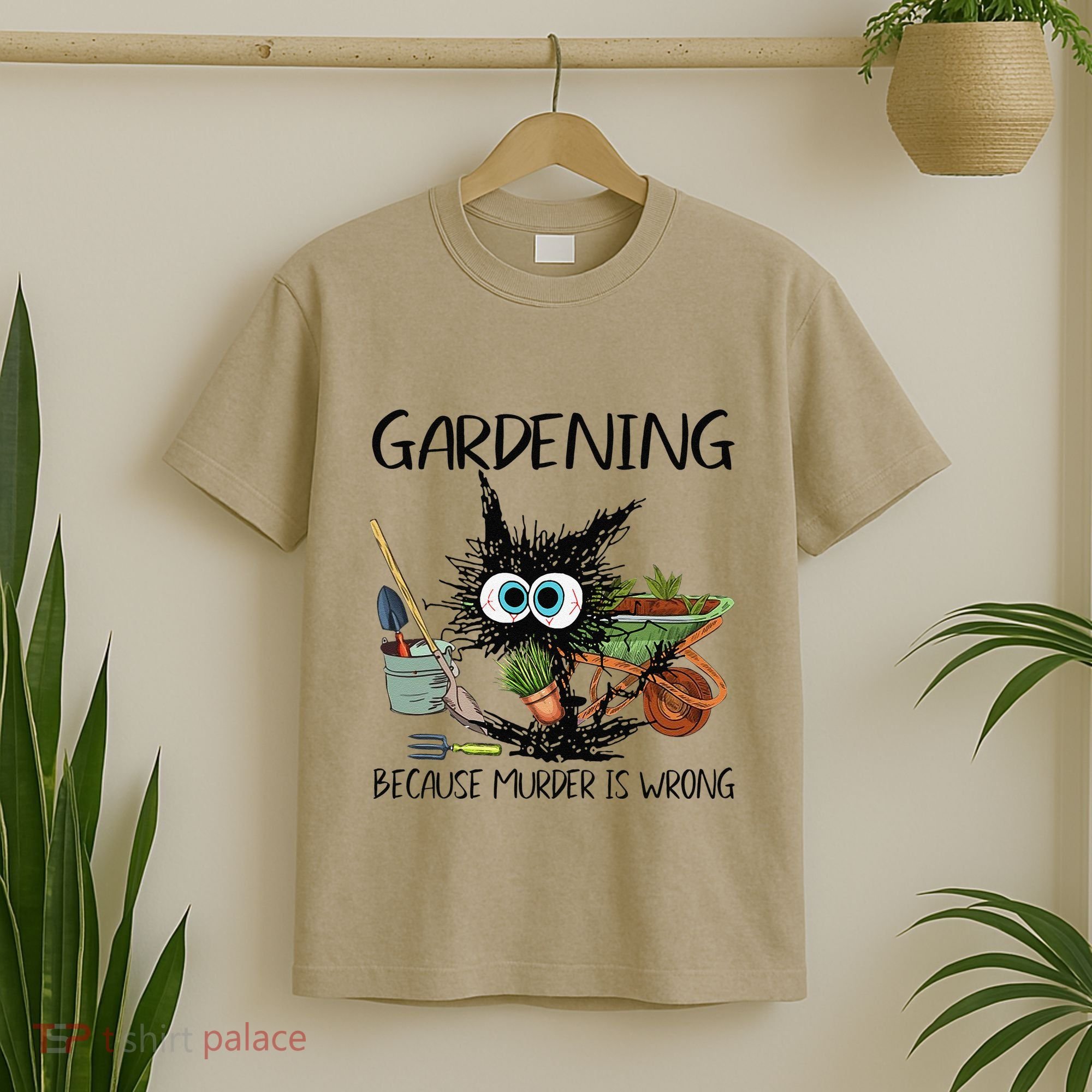 Black Cat Do Gardening Because Murder Is Wrong (1) T-Shirt