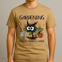 Black Cat Do Gardening Because Murder Is Wrong (1) T-Shirt thumb 3