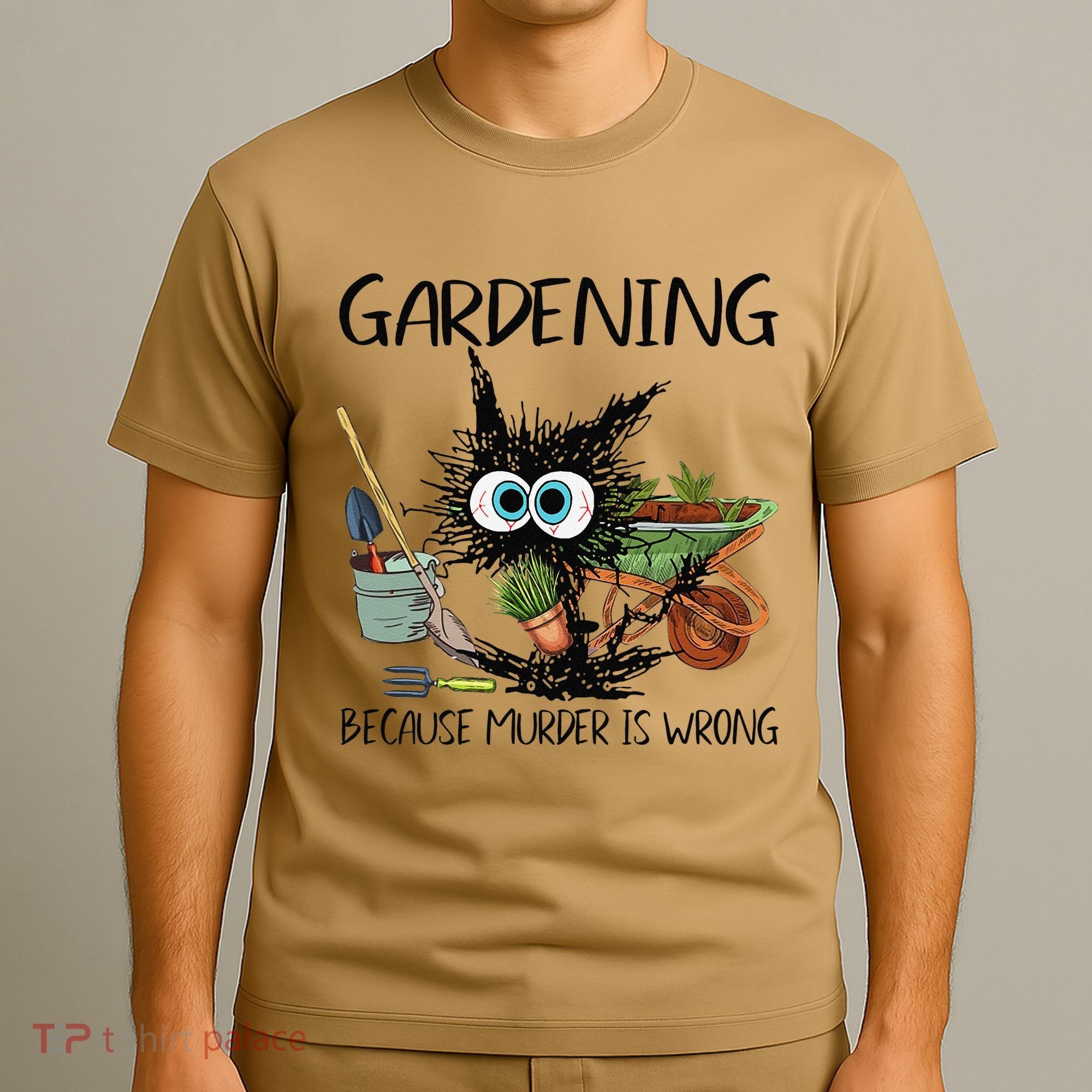 Black Cat Do Gardening Because Murder Is Wrong (1) T-Shirt