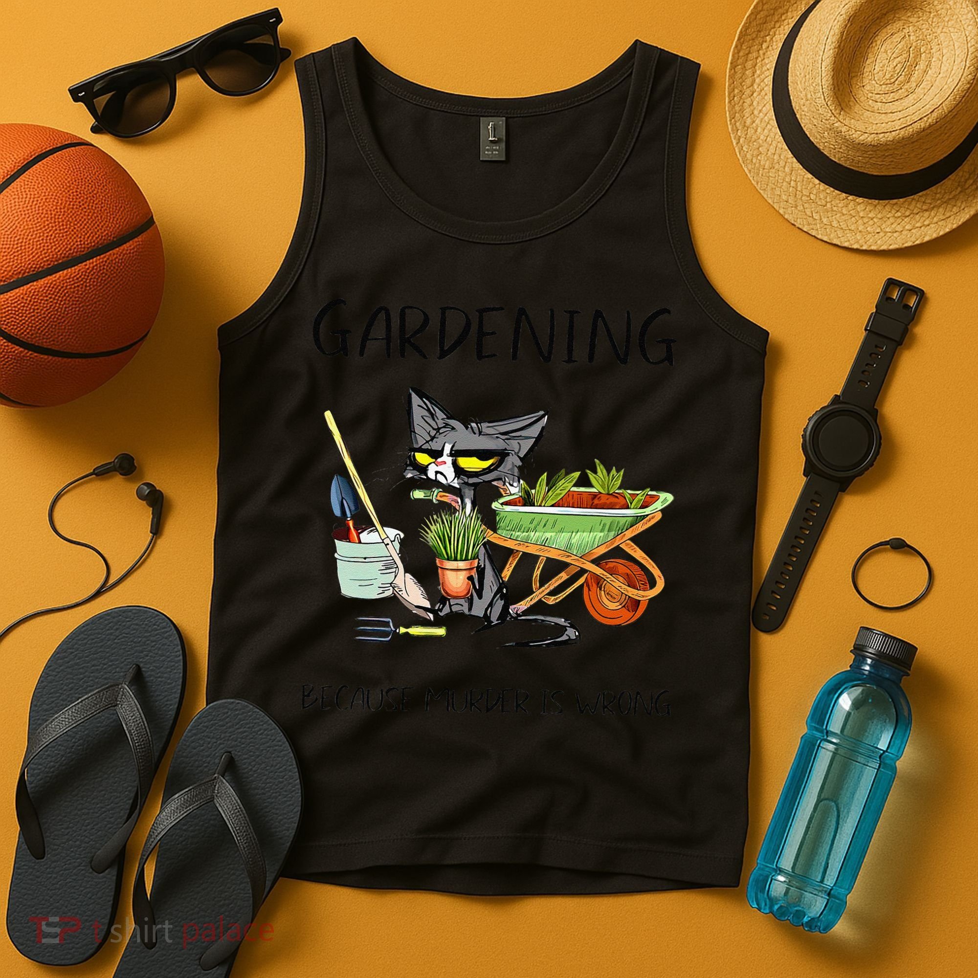 Black Cat Do Gardening Because Murder Is Wrong Tank Top