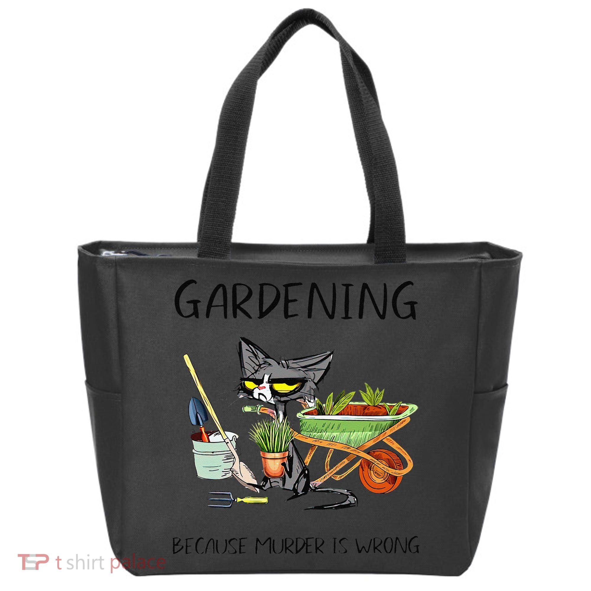 Black Cat Do Gardening Because Murder Is Wrong Tote Bag