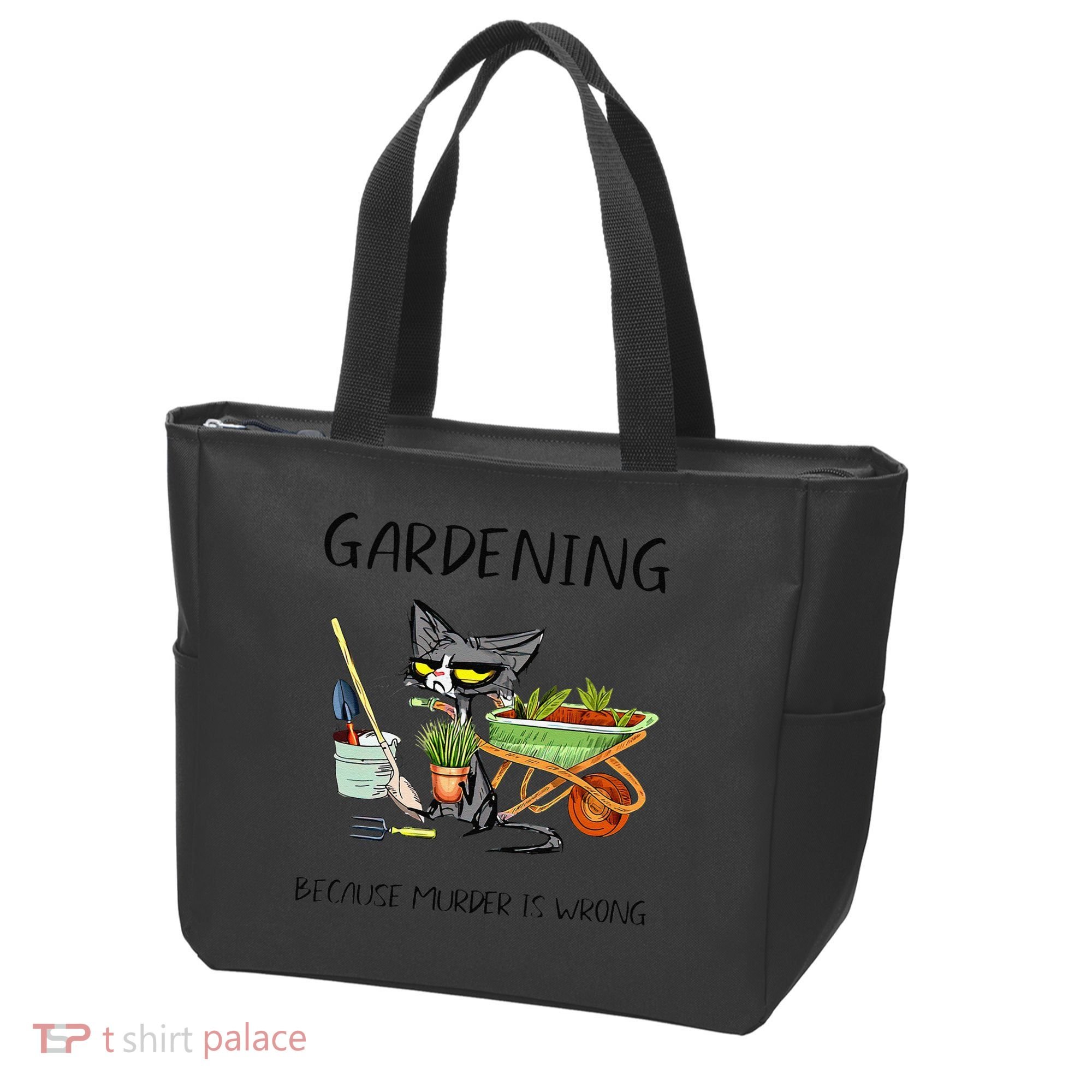Black Cat Do Gardening Because Murder Is Wrong Tote Bag