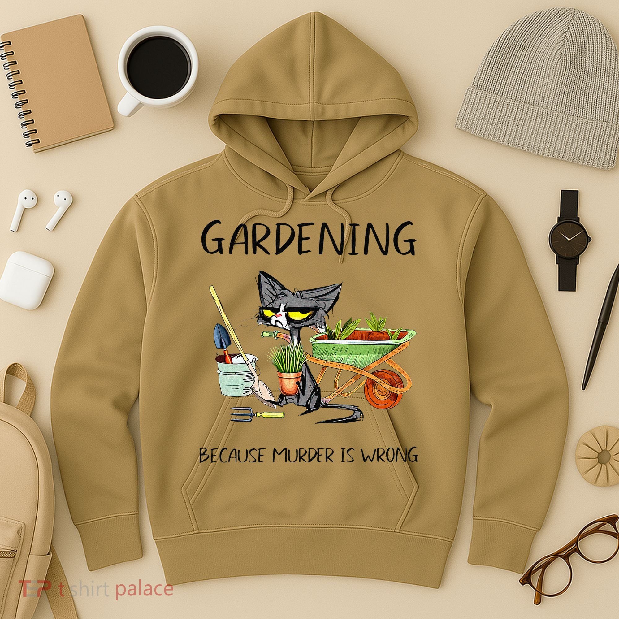 Black Cat Do Gardening Because Murder Is Wrong Hoodie