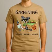 Black Cat Do Gardening Because Murder Is Wrong T-Shirt thumb 3