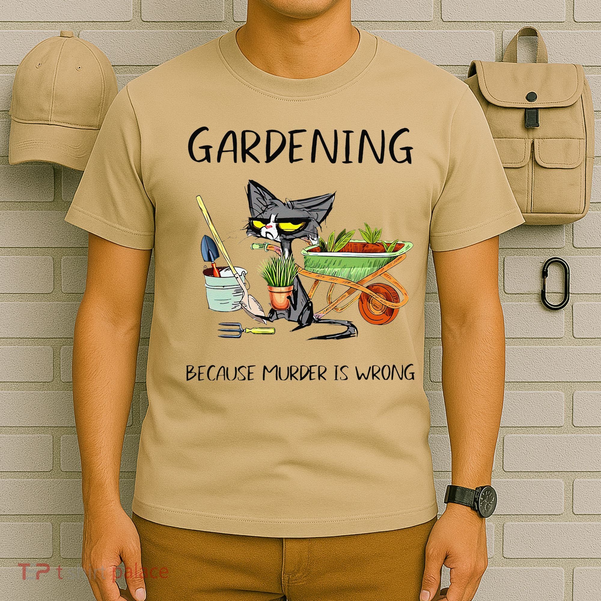Black Cat Do Gardening Because Murder Is Wrong T-Shirt