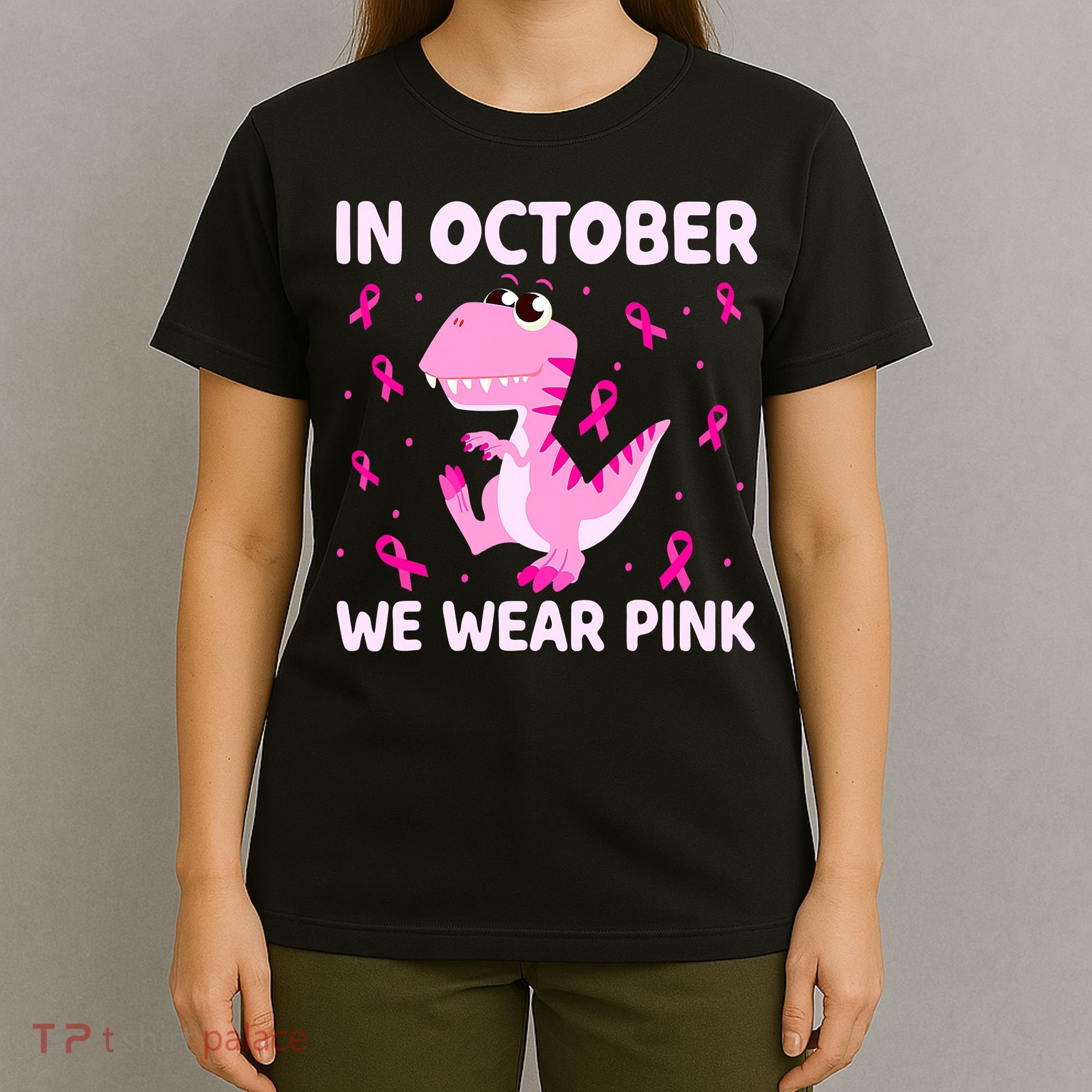 Breast Cancer Dinosaur In October We Wear Pink Boys T-Shirt