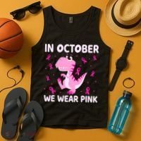 Breast Cancer Dinosaur In October We Wear Pink Boys Tank Top thumb 4