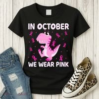 Breast Cancer Dinosaur In October We Wear Pink Boys Women's T-Shirt thumb 3