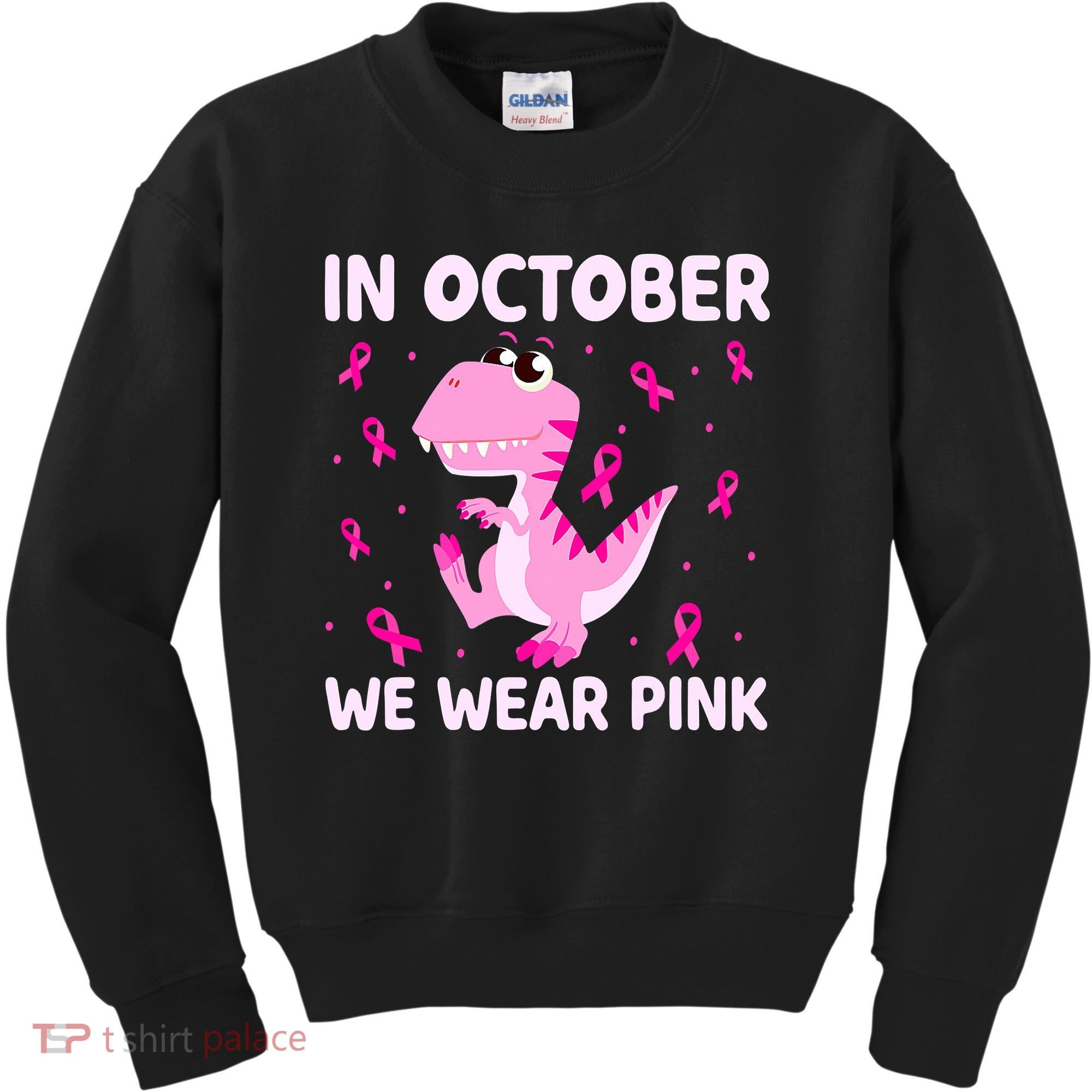 Breast Cancer Dinosaur In October We Wear Pink Boys Kids Sweatshirt