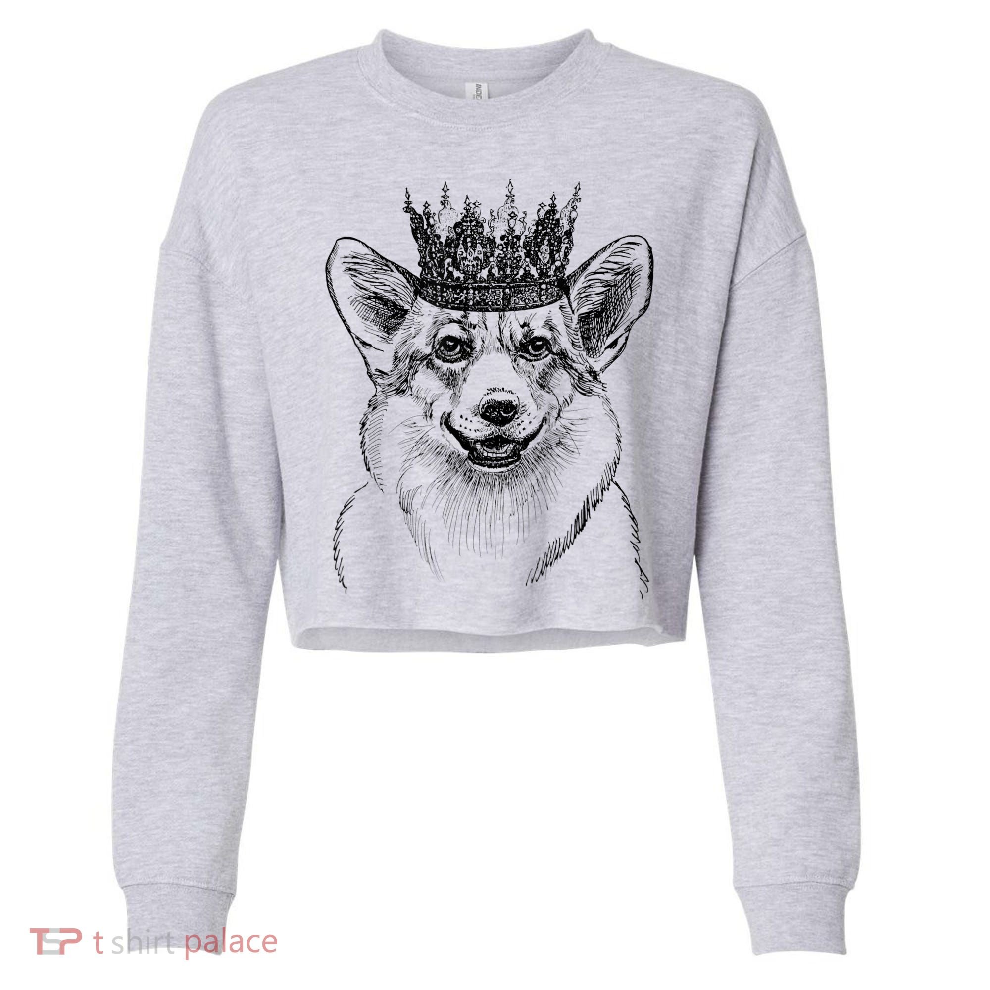 British Corgi Dog Queen Crown Queens Platinum Jubilee Women Cropped Pullover Crew
