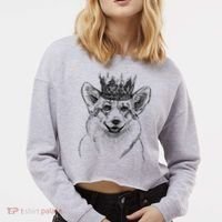 British Corgi Dog Queen Crown Queens Platinum Jubilee Women Cropped Pullover Crew thumb 2