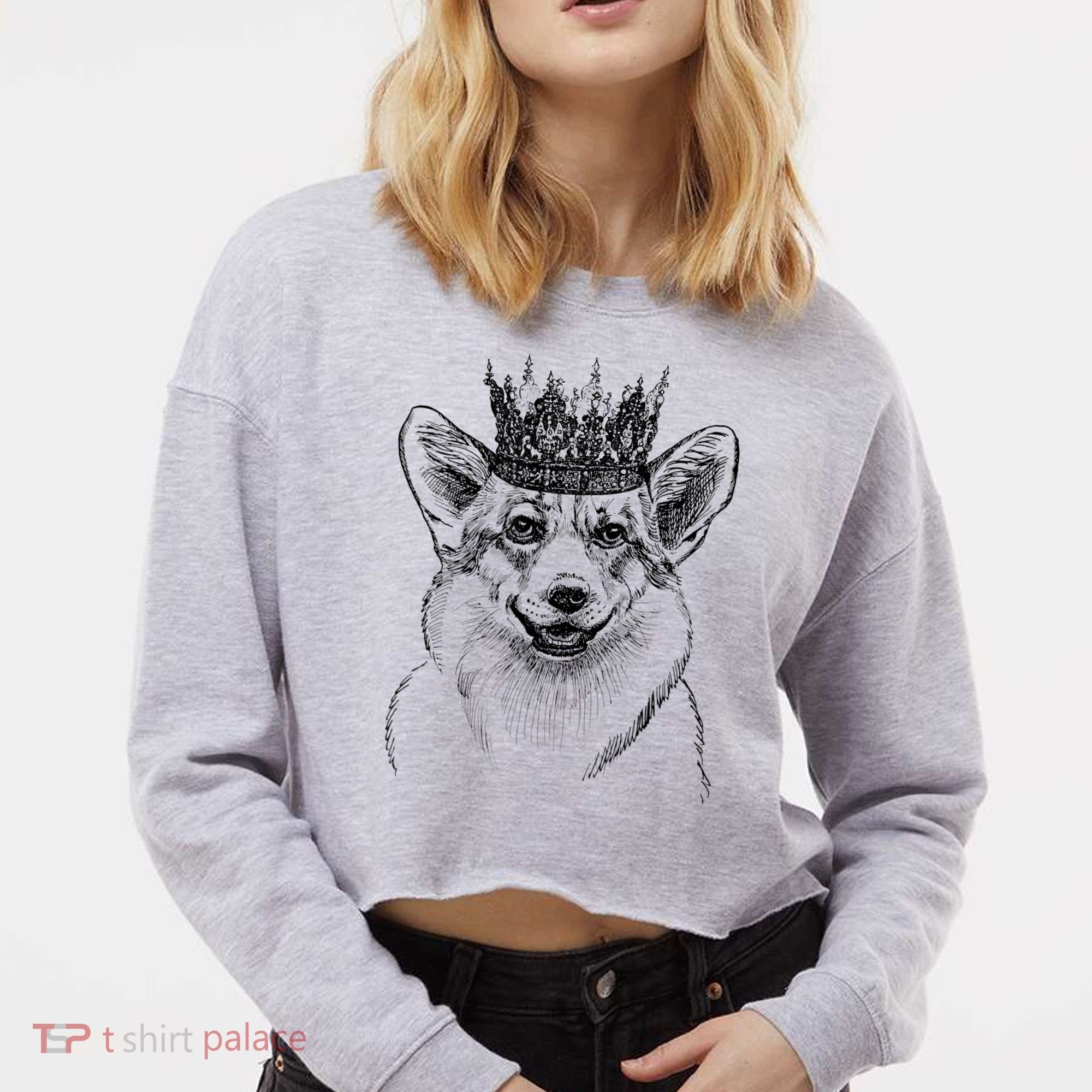 British Corgi Dog Queen Crown Queens Platinum Jubilee Women Cropped Pullover Crew