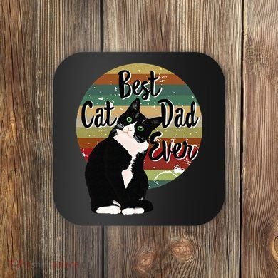 Best Cat Dad Ever Tuxedo Fathers Day Gift Funny Retro Coaster