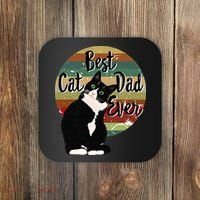 Best Cat Dad Ever Tuxedo Fathers Day Gift Funny Retro Coaster thumb 0