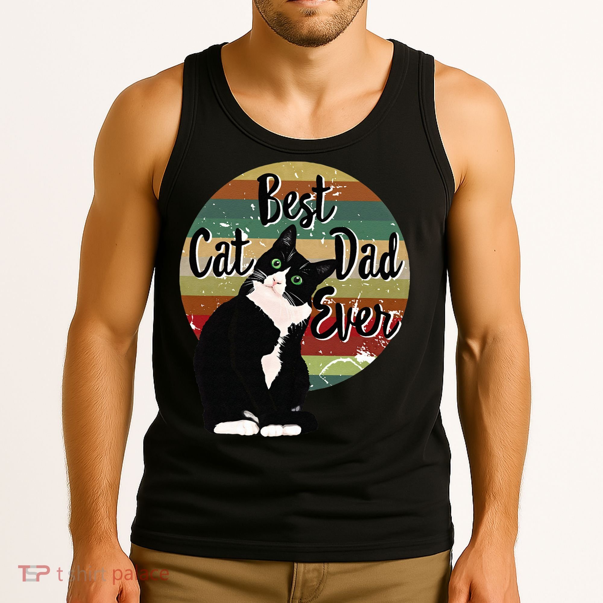 Best Cat Dad Ever Tuxedo Fathers Day Gift Funny Retro Tank Top