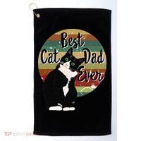 Best Cat Dad Ever Tuxedo Fathers Day Gift Funny Retro Golf Towel thumb 0