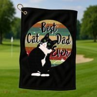 Best Cat Dad Ever Tuxedo Fathers Day Gift Funny Retro Golf Towel thumb 1