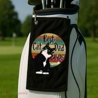 Best Cat Dad Ever Tuxedo Fathers Day Gift Funny Retro Golf Towel thumb 2