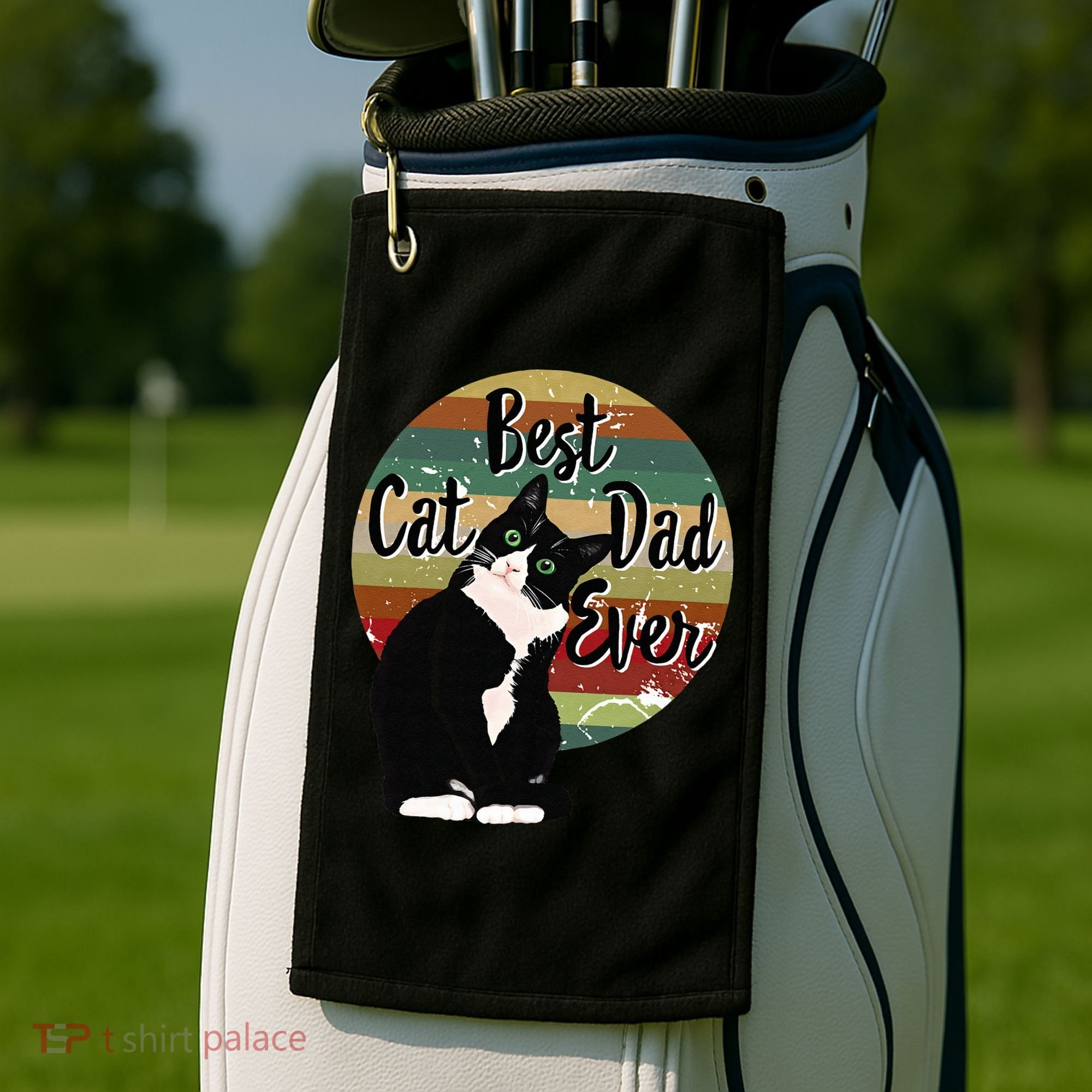 Best Cat Dad Ever Tuxedo Fathers Day Gift Funny Retro Golf Towel