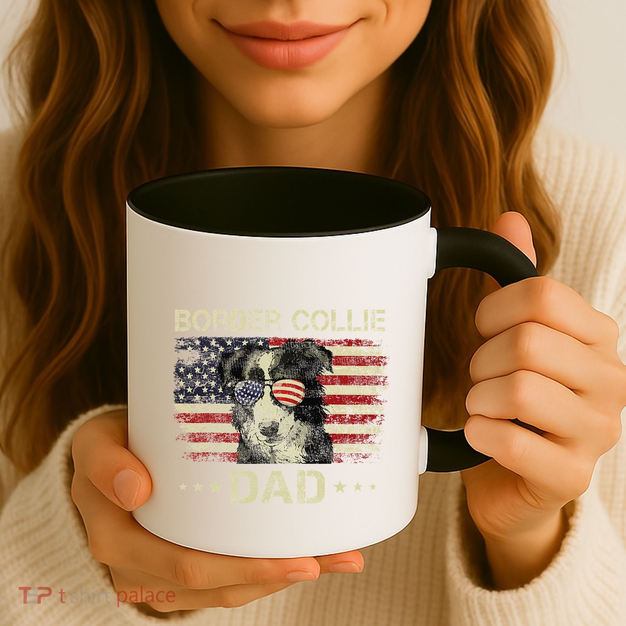 Border Collie Dad Dog Lovers American Flag 4th Of July Coffee Mug