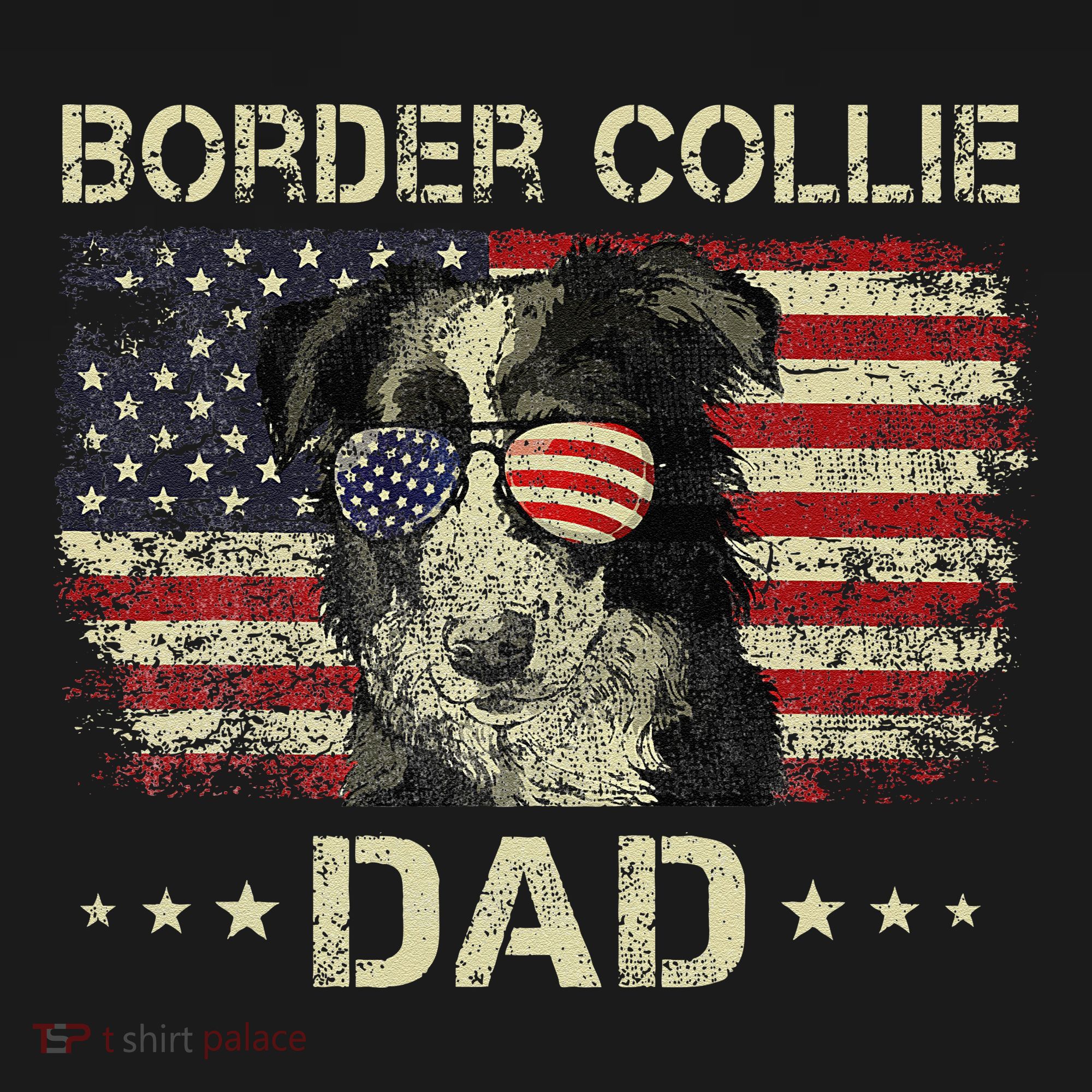 Border Collie Dad Dog Lovers American Flag 4th Of July Coaster