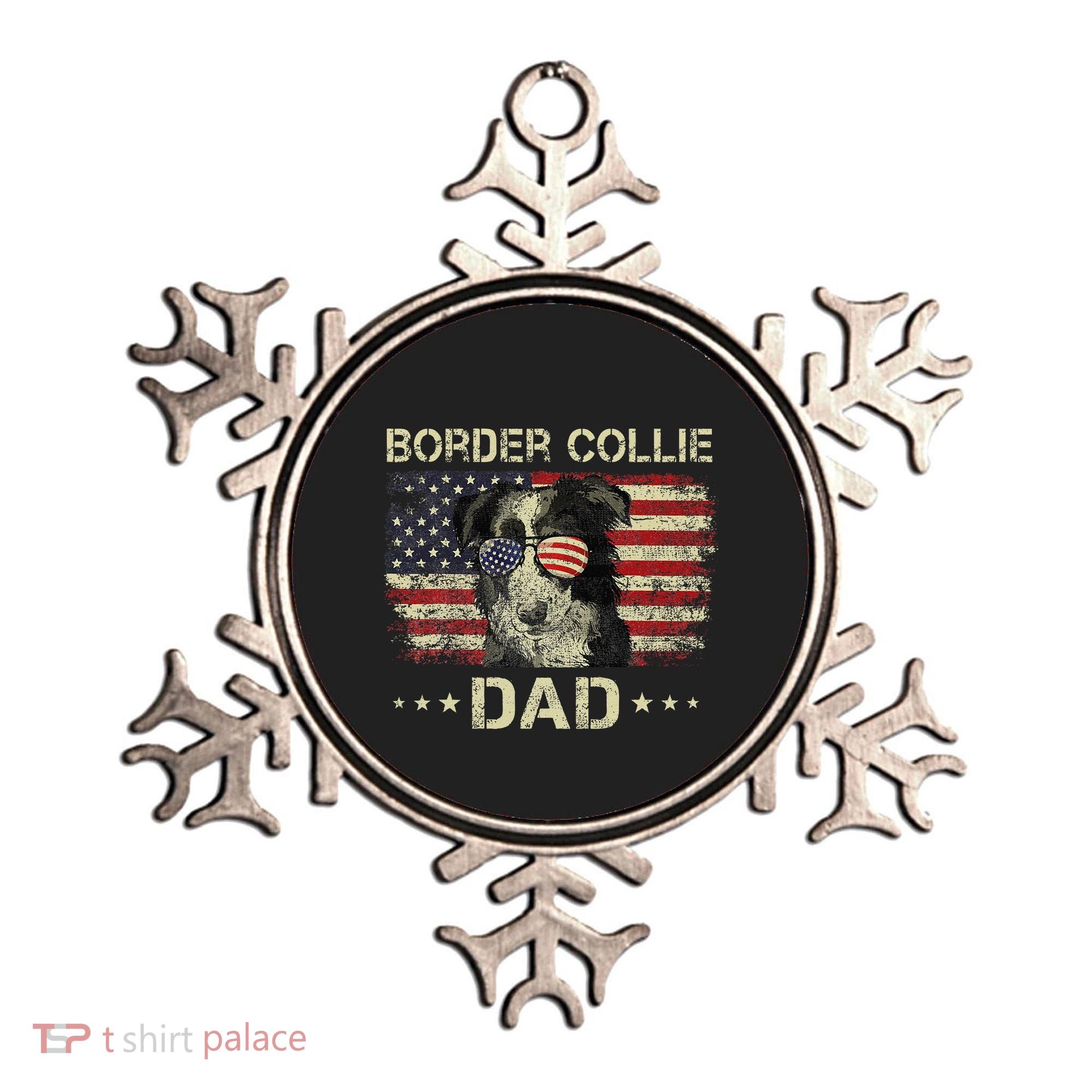 Border Collie Dad Dog Lovers American Flag 4th Of July Ornament