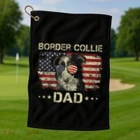 Border Collie Dad Dog Lovers American Flag 4th Of July Golf Towel thumb 1