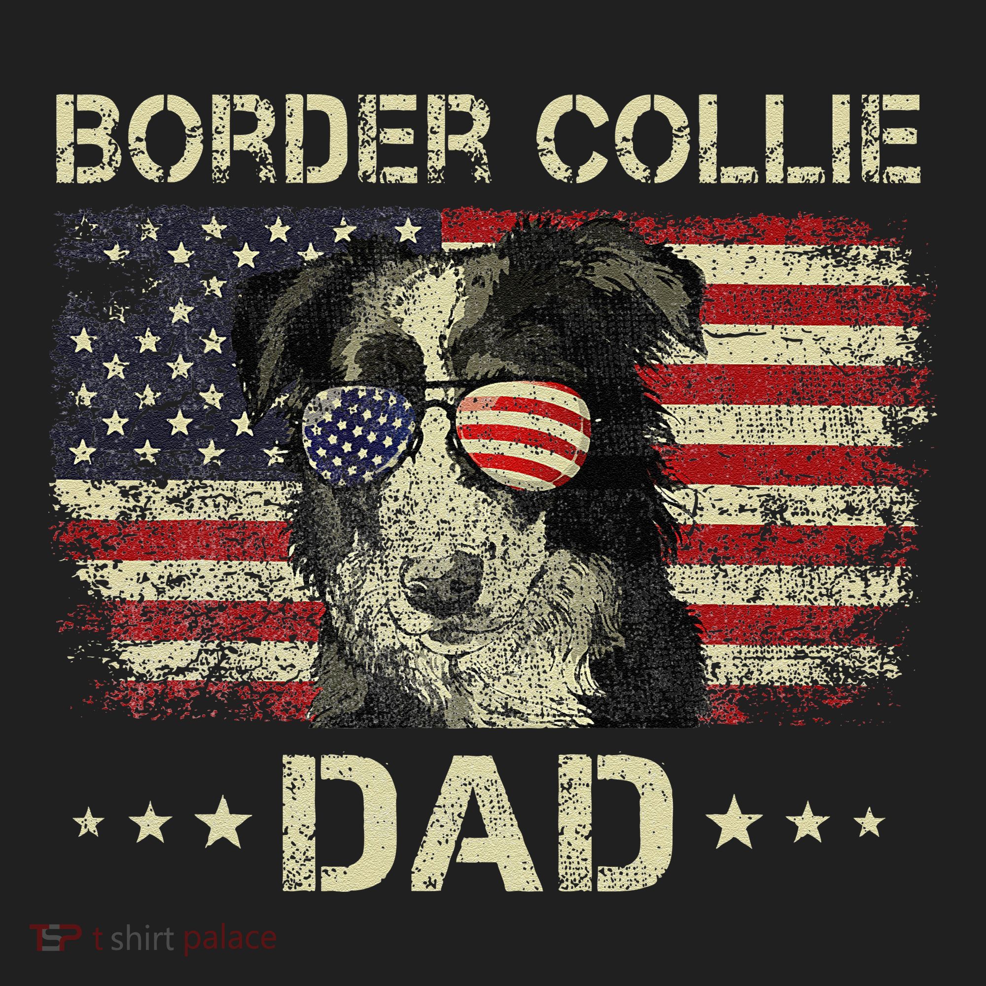 Border Collie Dad Dog Lovers American Flag 4th Of July Golf Towel