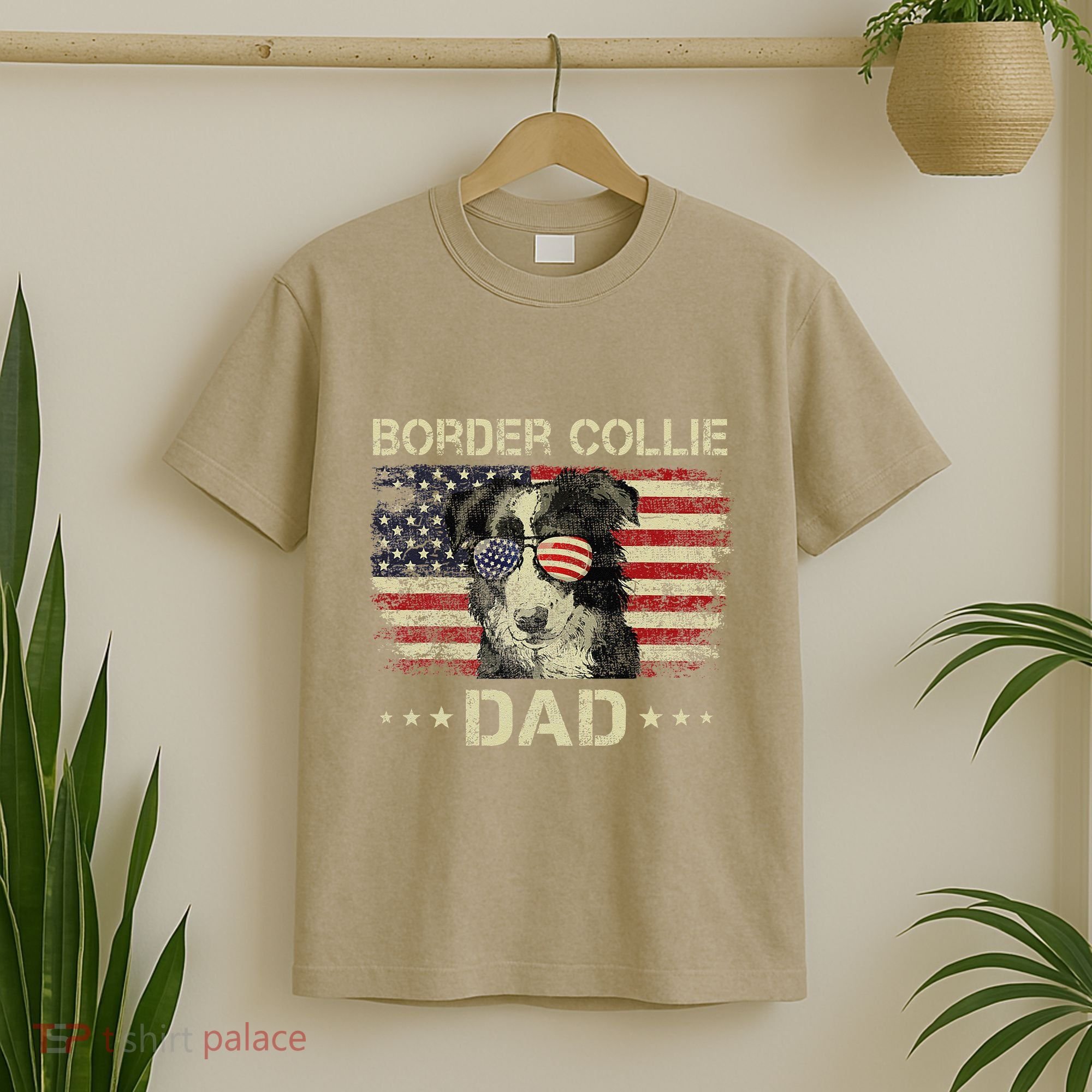 Border Collie Dad Dog Lovers American Flag 4th Of July T-Shirt