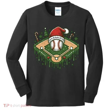 Baseball Christmasholiday Drip Kids Long Sleeve Shirt
