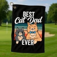 Best Cat Dad Ever Daddy Fathers Day Father Sayings Golf Towel thumb 1