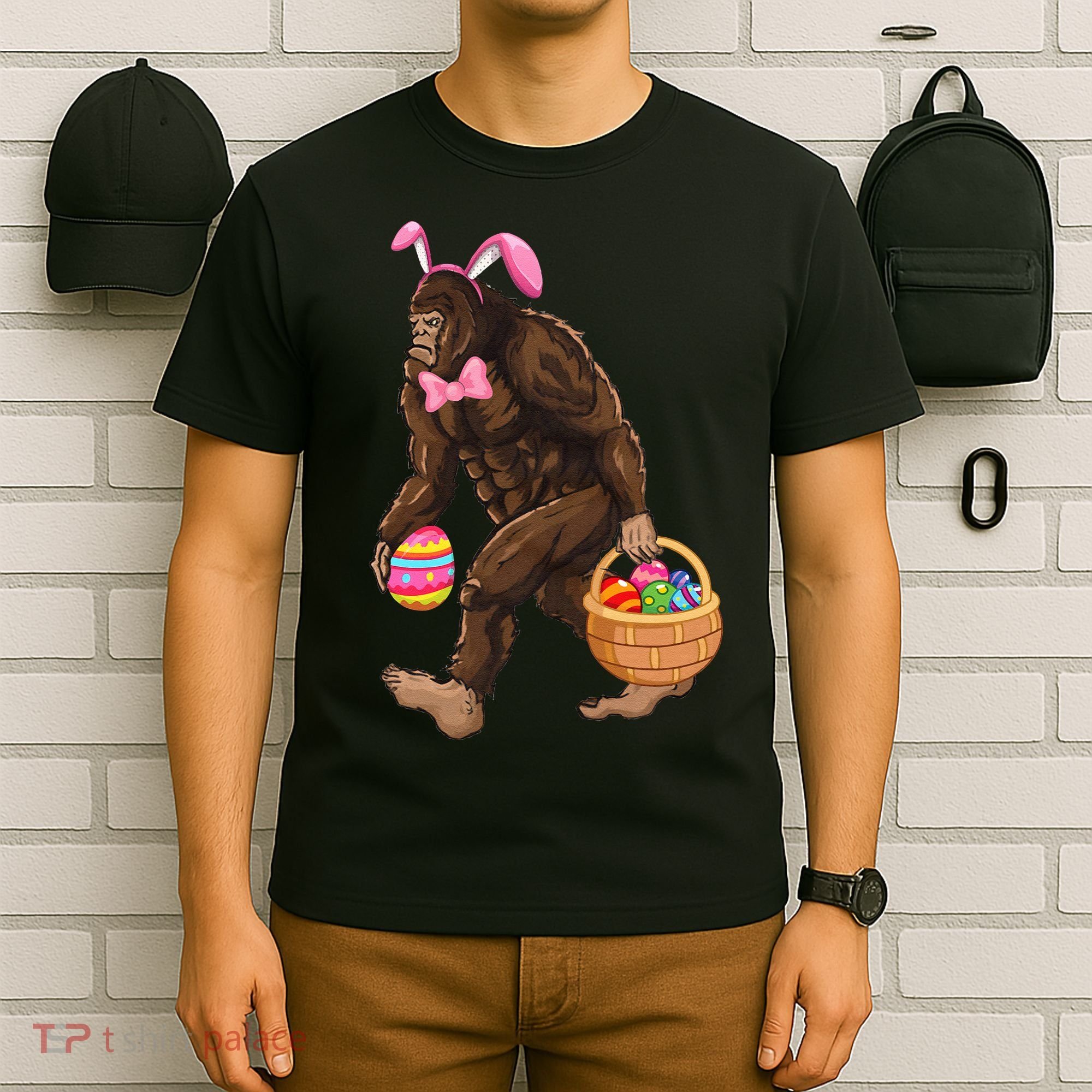 Bigfoot Carring Eggs Easter Bigfoot Easter Costume T-Shirt