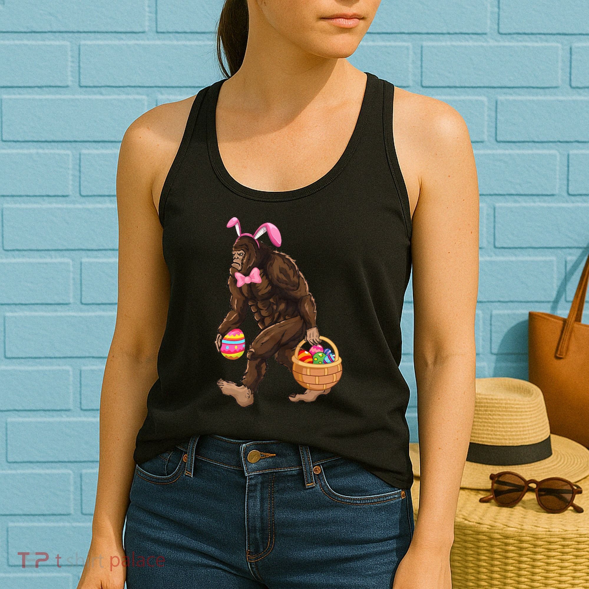 Bigfoot Carring Eggs Easter Bigfoot Easter Costume Women's Tank Top