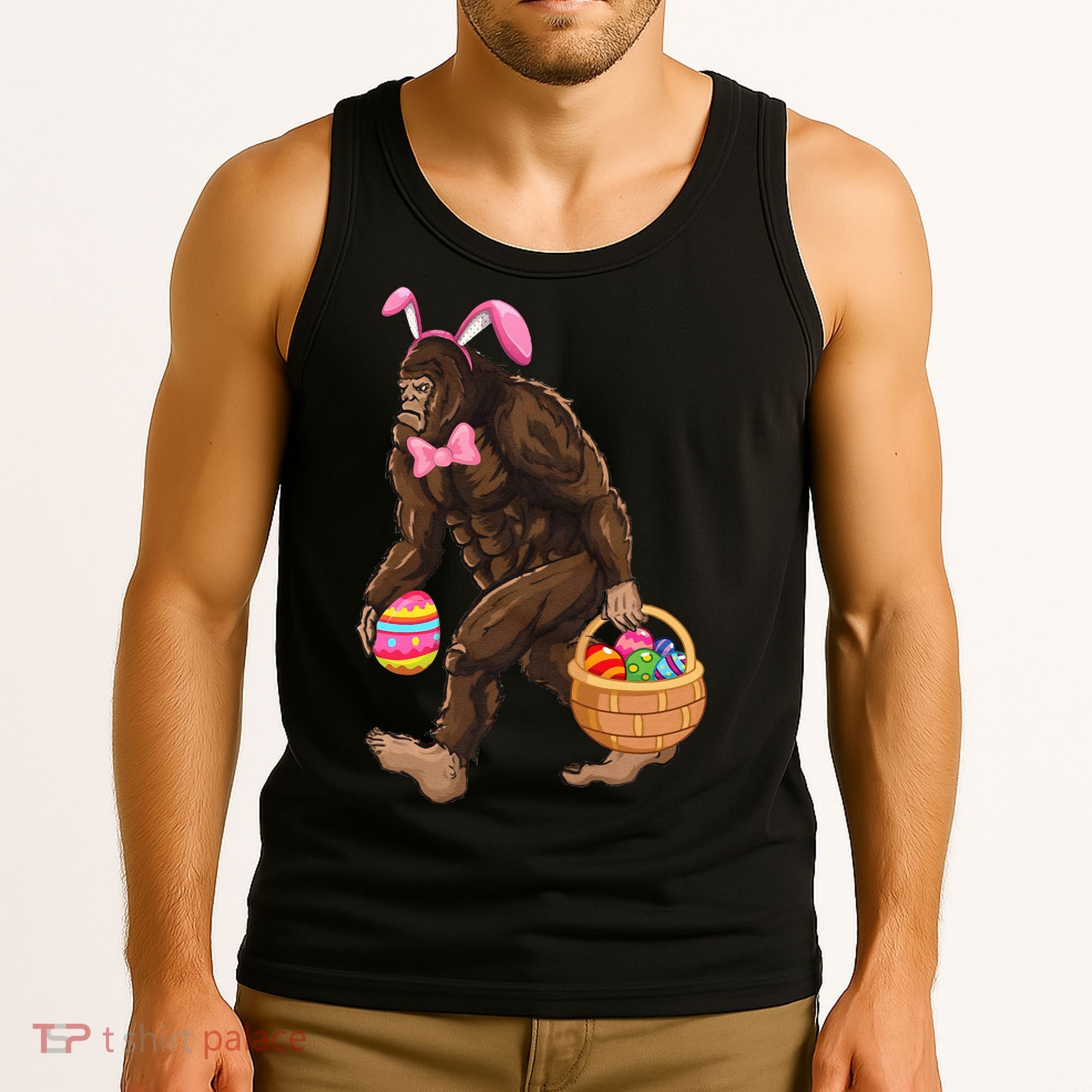 Bigfoot Carring Eggs Easter Bigfoot Easter Costume Tank Top