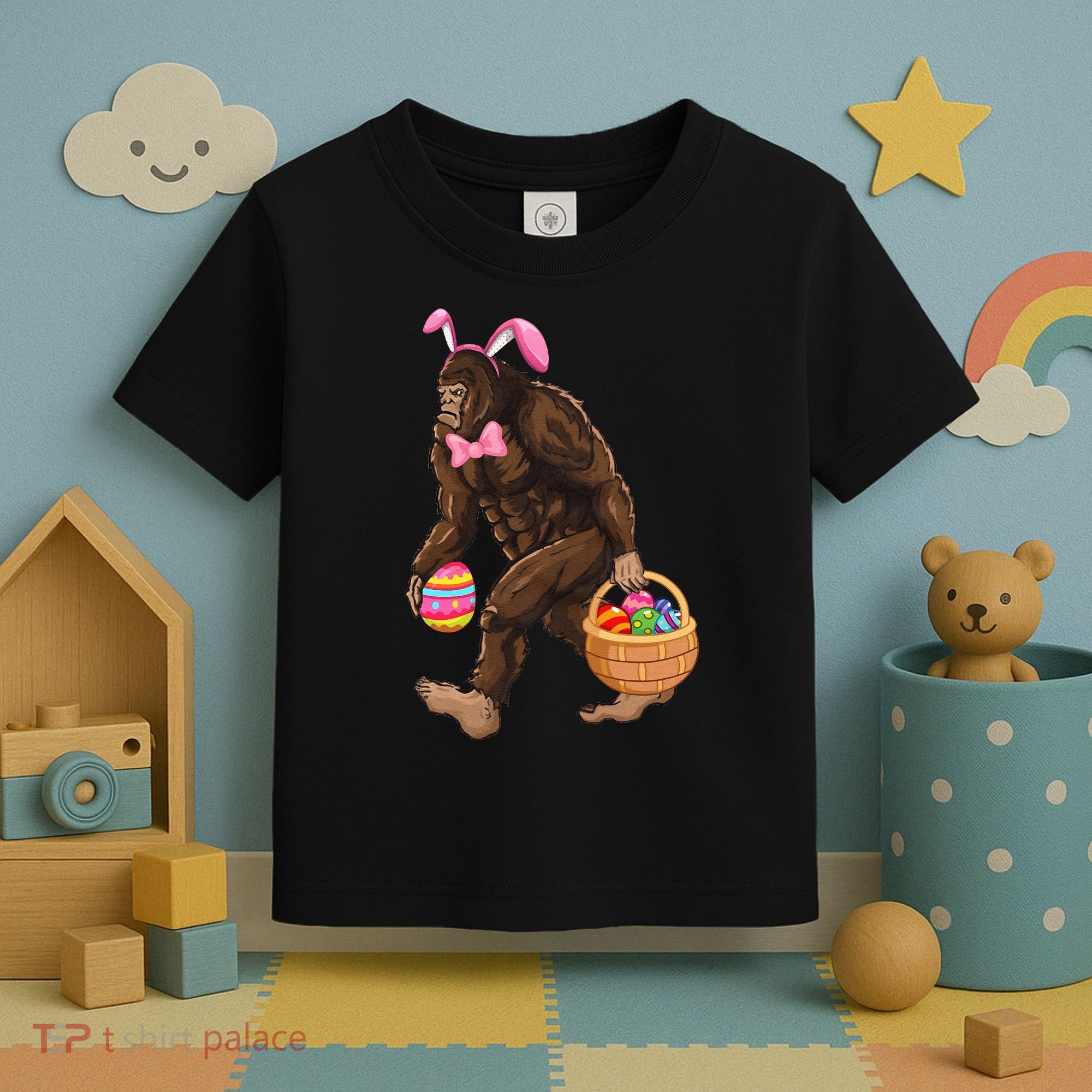 Bigfoot Carring Eggs Easter Bigfoot Easter Costume Toddler T-Shirt