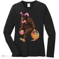 Bigfoot Carring Eggs Easter Bigfoot Easter Costume Women's Long Sleeve Shirt thumb 0