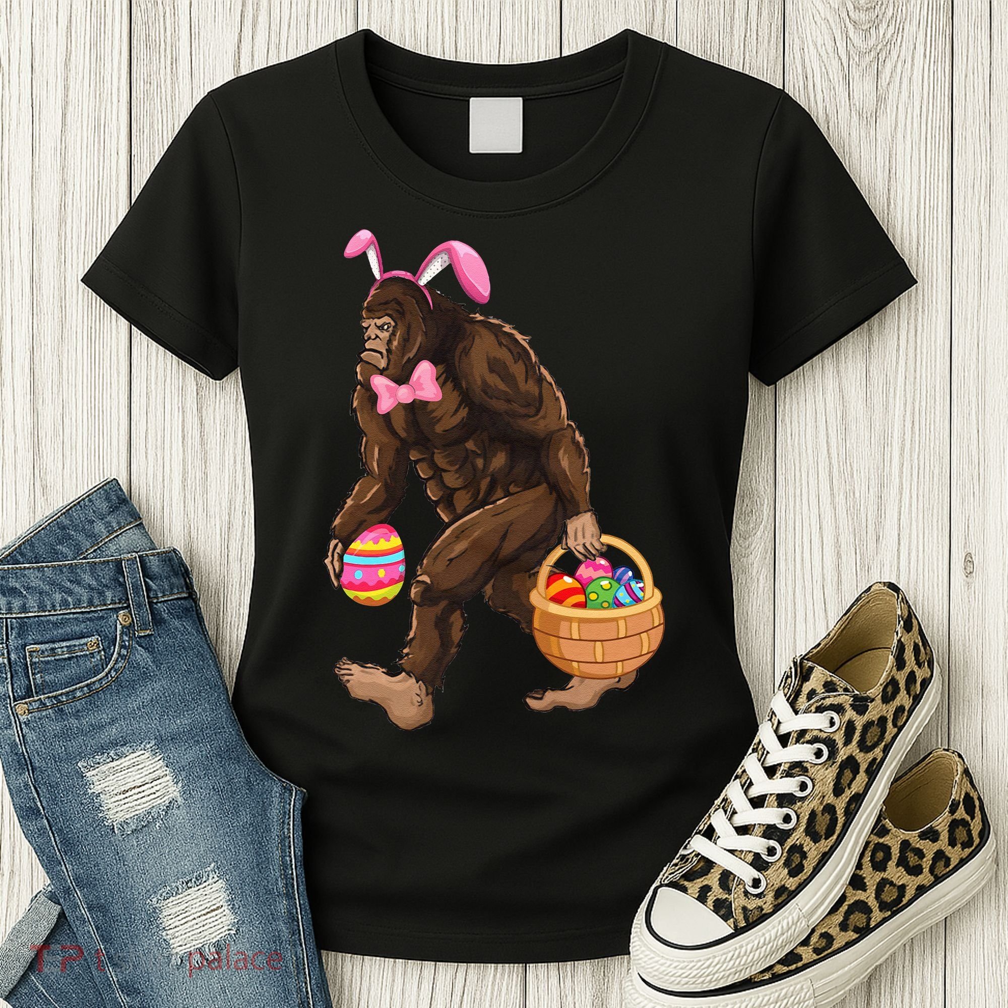 Bigfoot Carring Eggs Easter Bigfoot Easter Costume Women's T-Shirt