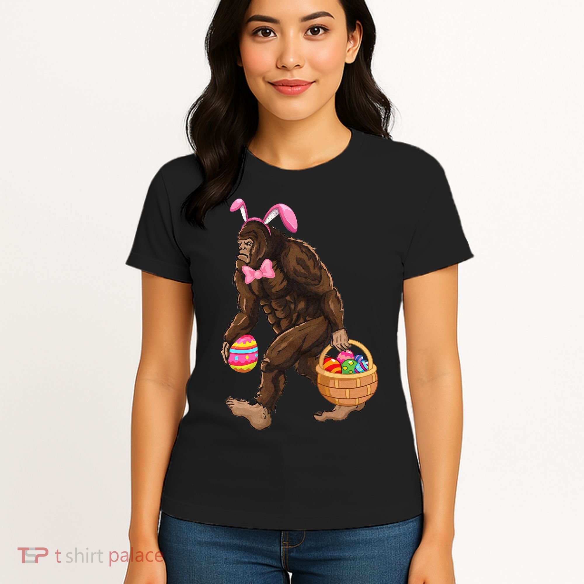 Bigfoot Carring Eggs Easter Bigfoot Easter Costume Women's T-Shirt