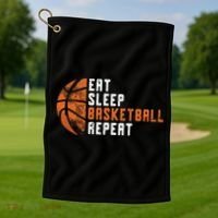 Basketball Coach Eat Sleep Basketball Repeat Golf Towel thumb 1