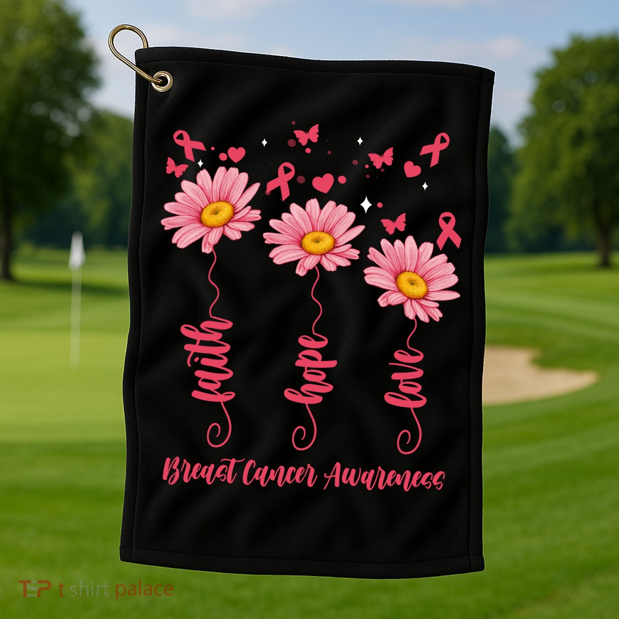 Breast Cancer Faith Hope Love Floral Golf Towel