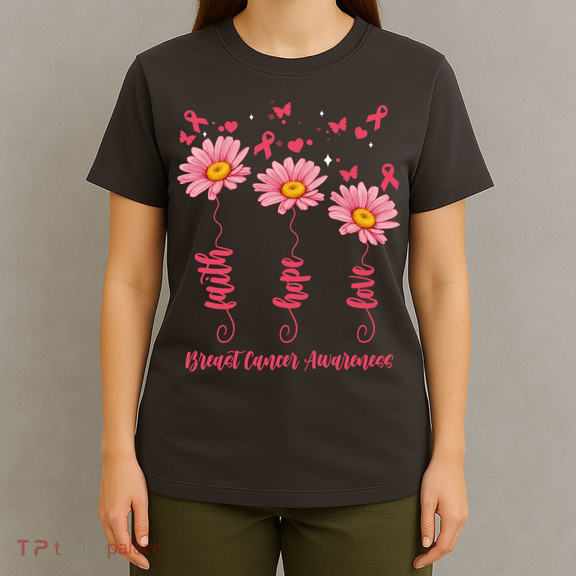 Breast Cancer Faith Hope Love Floral T-Shirt