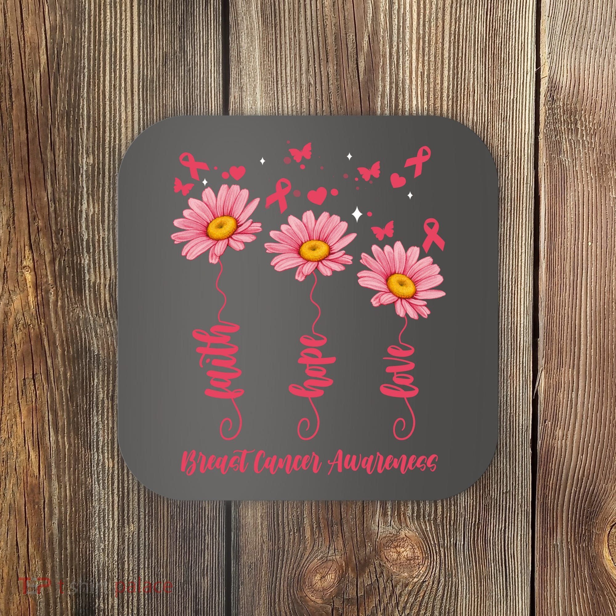 Breast Cancer Faith Hope Love Floral Coaster