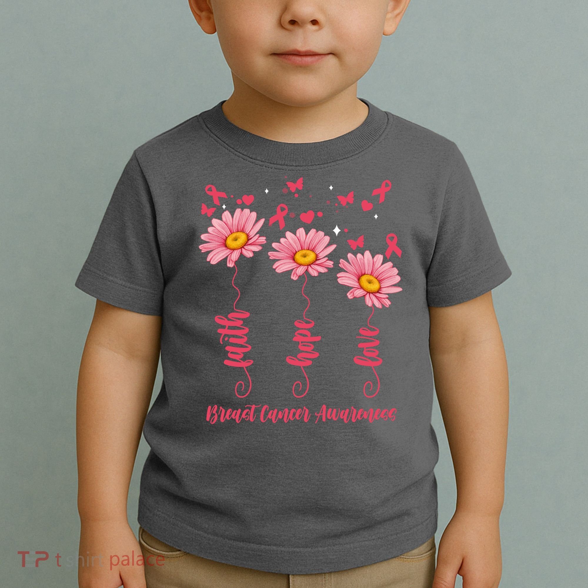 Breast Cancer Faith Hope Love Floral Toddler T-Shirt